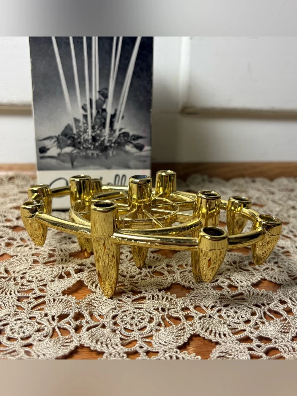 Vintage MCM Candella Flower Taper Candelabra Flower Frog Candle Holder Decor